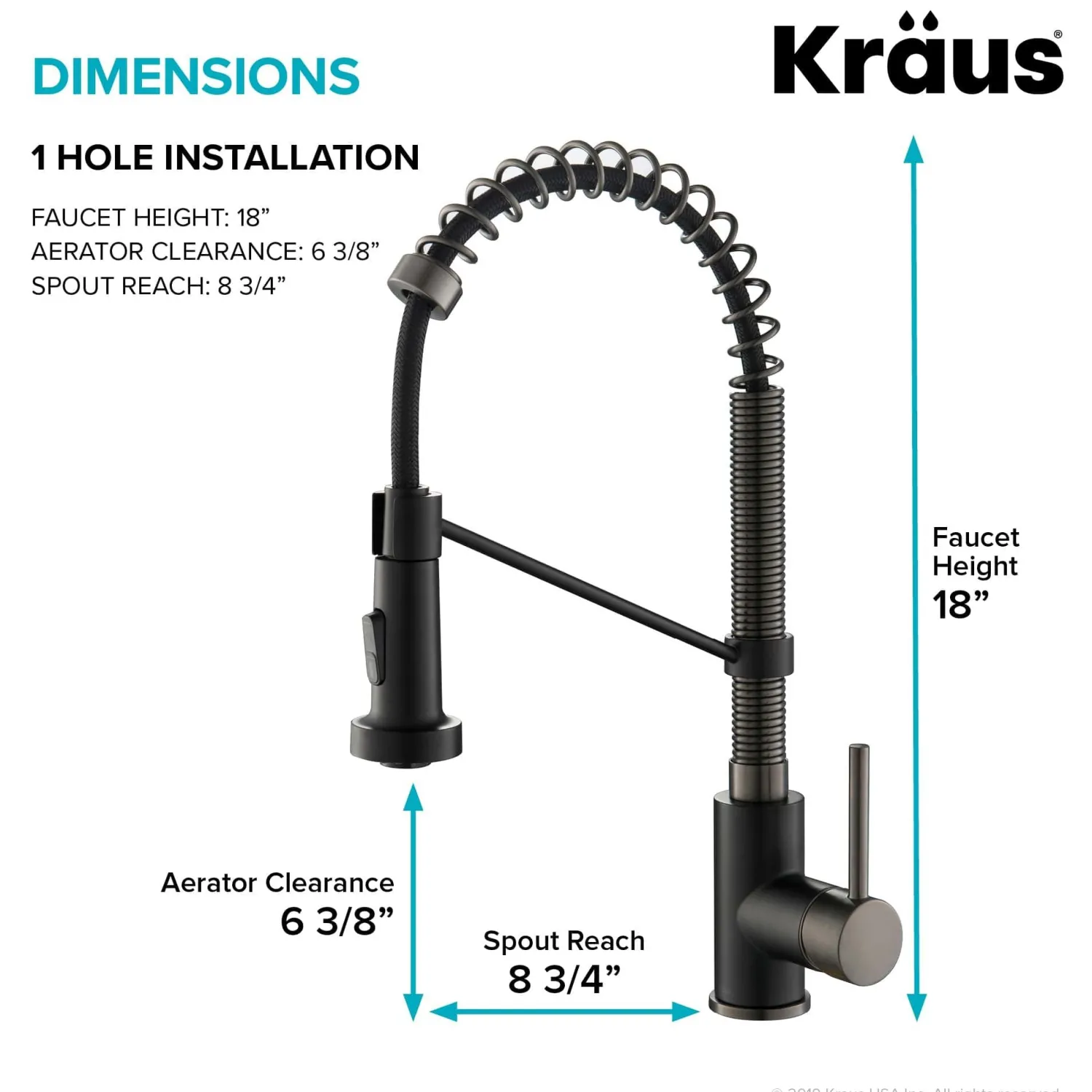 Sale Bolden 18-Inch Commercial Kitchen Faucet with Pull-Down Sprayhead in Matte Black/Black Stainless Single Hole