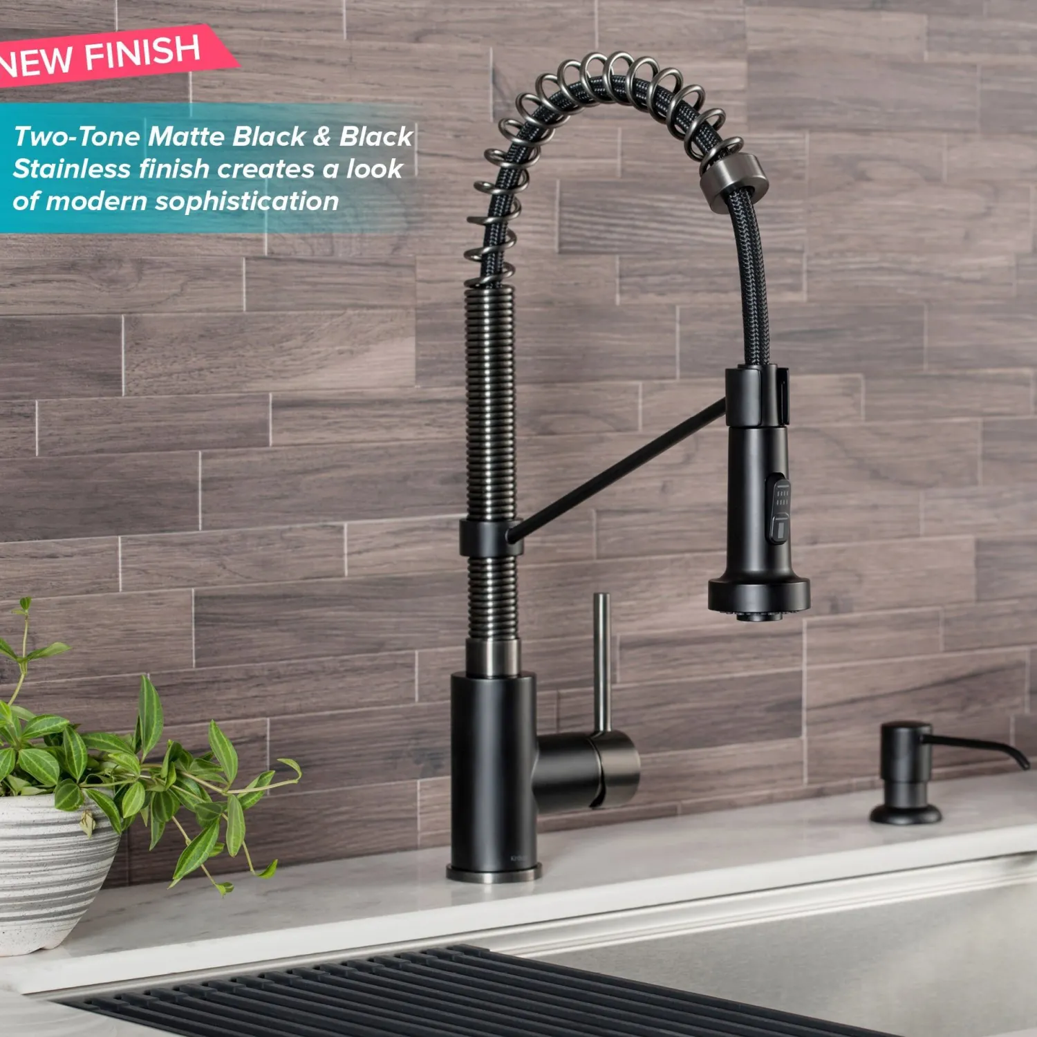 Sale Bolden 18-Inch Commercial Kitchen Faucet with Pull-Down Sprayhead in Matte Black/Black Stainless Single Hole