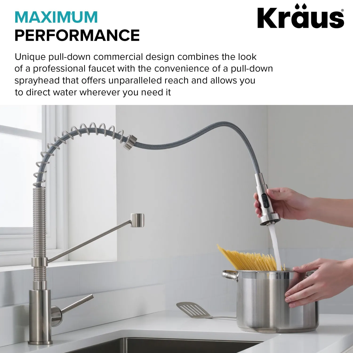 Sale Bolden 18-Inch Commercial Kitchen Faucet with Pull-Down Sprayhead in Matte Black/Black Stainless Single Hole