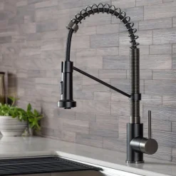 Sale Bolden 18-Inch Commercial Kitchen Faucet with Pull-Down Sprayhead in Matte Black/Black Stainless Single Hole
