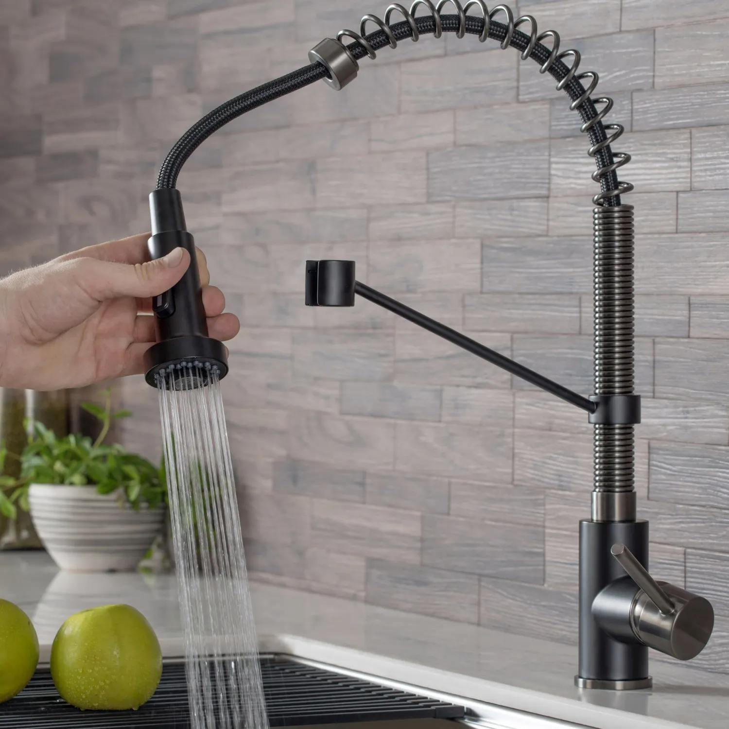 Sale Bolden 18-Inch Commercial Kitchen Faucet with Pull-Down Sprayhead in Matte Black/Black Stainless Single Hole