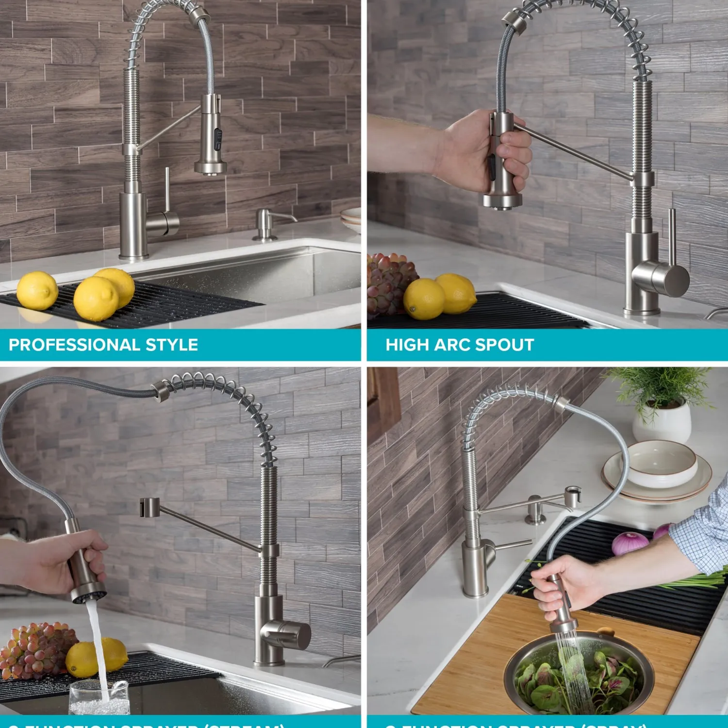 Sale Bolden 18-Inch Commercial Kitchen Faucet with Pull-Down Sprayhead in Matte Black/Black Stainless Single Hole