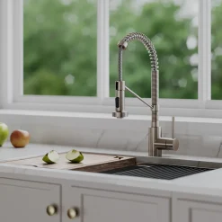 Clearance Bolden 18-Inch Commercial Kitchen Faucet with Soap Dispenser in Spot Free Stainless Steel Single Hole