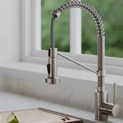 Clearance Bolden 18-Inch Commercial Kitchen Faucet with Soap Dispenser in Spot Free Stainless Steel Single Hole