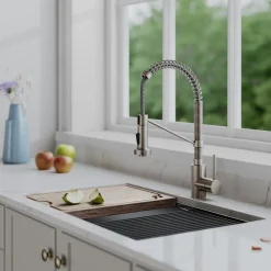 Clearance Bolden 18-Inch Commercial Kitchen Faucet with Soap Dispenser in Spot Free Stainless Steel Single Hole