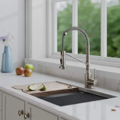 Online Bolden 18-Inch Commercial Kitchen Faucet with Pull-Down Sprayhead in Spot Free Stainless Single Hole