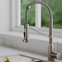 Online Bolden 18-Inch Commercial Kitchen Faucet with Pull-Down Sprayhead in Spot Free Stainless Single Hole