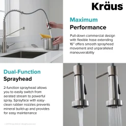 Online Bolden 18-Inch Commercial Kitchen Faucet with Pull-Down Sprayhead in Spot Free Stainless Single Hole