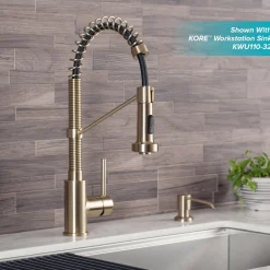 Outlet Bolden 18-Inch Commercial Kitchen Faucet with Pull-Down Sprayhead in Spot Free Antique Champagne Bronze Single Hole