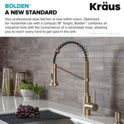 Outlet Bolden 18-Inch Commercial Kitchen Faucet with Pull-Down Sprayhead in Spot Free Antique Champagne Bronze Single Hole