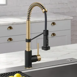 Bolden 18-Inch Commercial Kitchen Faucet with Pull-Down Sprayhead in Spot Free Antique Champagne Bronze/Matte Black Single Hole