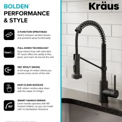 Sale Bolden 18-Inch Commercial Kitchen Faucet with Soap Dispenser in Matte Black Single Hole