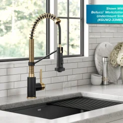 Clearance Bolden 18-Inch Commercial Kitchen Faucet with Pull-Down Sprayhead in Brushed Brass & Matte Black Single Hole