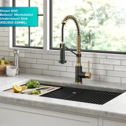 Clearance Bolden 18-Inch Commercial Kitchen Faucet with Pull-Down Sprayhead in Brushed Brass & Matte Black Single Hole