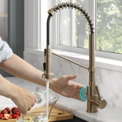 Bolden Touchless Pull-Down Single Handle Faucet in Spot Free Antique Champagne Bronze Touchless, Sensor And Tap Activated Kitchen Faucets|Single Hole
