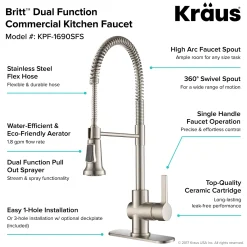 Outlet Britt Commercial Style Kitchen Faucet in All-Brite Spot Free Stainless Steel Single Hole