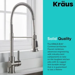 Outlet Britt Commercial Style Kitchen Faucet in All-Brite Spot Free Stainless Steel Single Hole