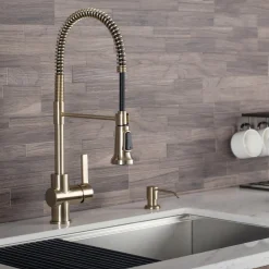Online Britt Commercial Style Kitchen Faucet in Brushed Gold Single Hole
