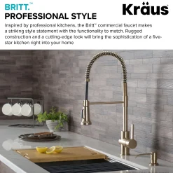 Online Britt Commercial Style Kitchen Faucet in Brushed Gold Single Hole