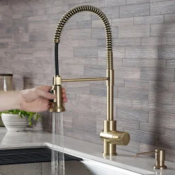 Online Britt Commercial Style Kitchen Faucet in Brushed Gold Single Hole