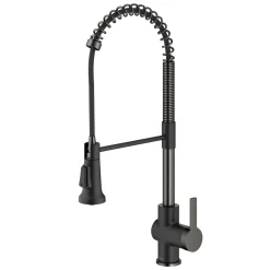 Online Britt Commercial Style Pull-Down Single Handle Kitchen Faucet in Matte Black & Spot Free Black Stainless Steel Single Hole