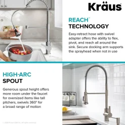 Britt Commercial Style Pull-Down Single Handle Kitchen Faucet in Spot-Free Stainless Steel and Matte Black Single Hole