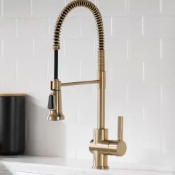 Hot Britt Commercial Style Kitchen Faucet and Purita Water Filter Faucet Combo in Spot Free Antique Champagne Bronze Single Hole|Water Filter Faucets
