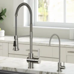 Outlet Britt Commercial Style Kitchen Faucet and Purita Water Filter Faucet Combo in Spot Free Stainless Steel Single Hole|Water Filter Faucets