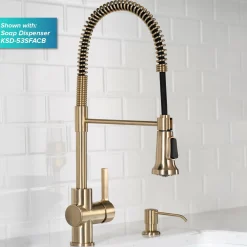 Online Britt Single Handle Commercial Kitchen Faucet with Deck Plate and Soap Dispenser in Spot Free Antique Champagne Bronze Single Hole