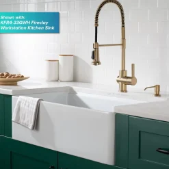 Online Britt Single Handle Commercial Kitchen Faucet with Deck Plate and Soap Dispenser in Spot Free Antique Champagne Bronze Single Hole