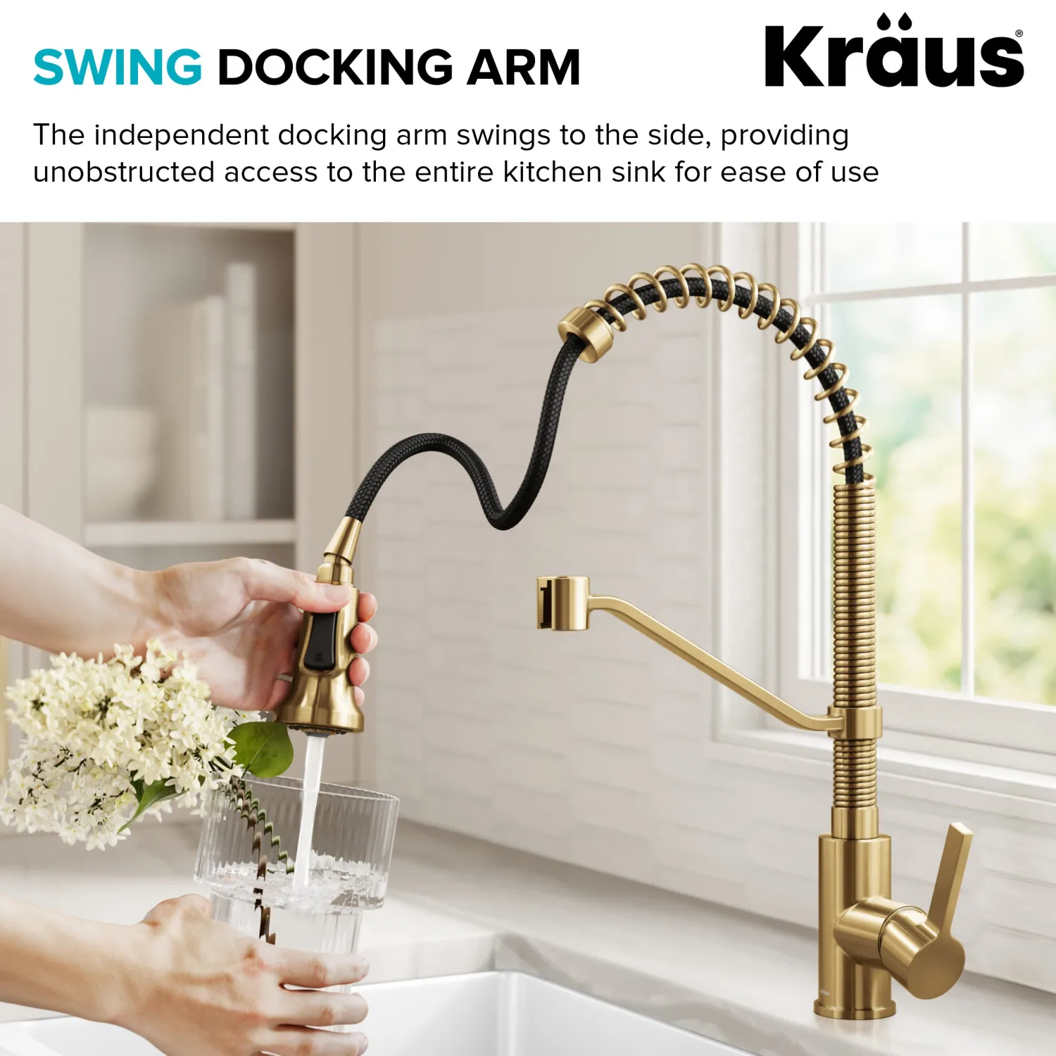 Sale Britt Single Handle Pull Down Kitchen Faucet in Spot-Free Brushed Brass Single Hole