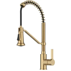 Sale Britt Single Handle Pull Down Kitchen Faucet in Spot-Free Brushed Brass Single Hole