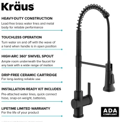 Britt Touchless Pull-Down Single Handle Faucet in Matte Black Touchless, Sensor And Tap Activated Kitchen Faucets|Single Hole