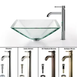 Best Clear Aquamarine Glass Vessel Sink and Ramus Faucet Sink And Faucet Combos
