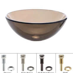 Discount Clear Brown 14" Glass Vessel Bathroom Sink with PU-MR Above Counter / Vessel Sinks