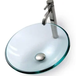 Clearance Clear Glass Vessel Sink and Ramus Faucet Sink And Faucet Combos