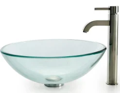 Clearance Clear Glass Vessel Sink and Ramus Faucet Sink And Faucet Combos