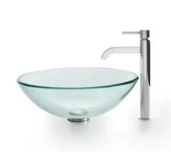 Clearance Clear Glass Vessel Sink and Ramus Faucet Sink And Faucet Combos