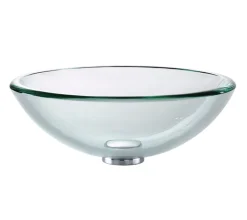 Clear 19mm thick Glass Vessel Bathroom Sink with PU-MR Above Counter / Vessel Sinks