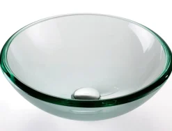 Clear 19mm thick Glass Vessel Bathroom Sink with PU-MR Above Counter / Vessel Sinks