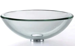 Clear 19mm thick Glass Vessel Bathroom Sink with PU-MR Above Counter / Vessel Sinks