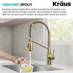 Best Coda Commercial Style Single Handle Pull Down Kitchen Faucet in Brushed Brass Single Hole