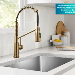Best Coda Commercial Style Single Handle Pull Down Kitchen Faucet in Brushed Brass Single Hole