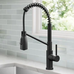 Outlet Coda Commercial Style Single Handle Pull Down Kitchen Faucet in Matte Black Single Hole