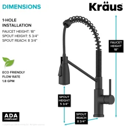 Outlet Coda Commercial Style Single Handle Pull Down Kitchen Faucet in Matte Black Single Hole