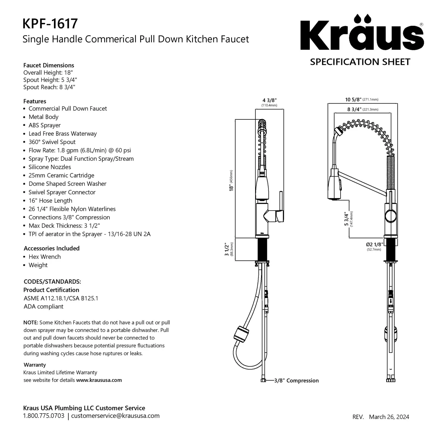 Sale Coda Commercial Style Single Handle Pull Down Kitchen Faucet in Spot-Free Stainless Steel Single Hole