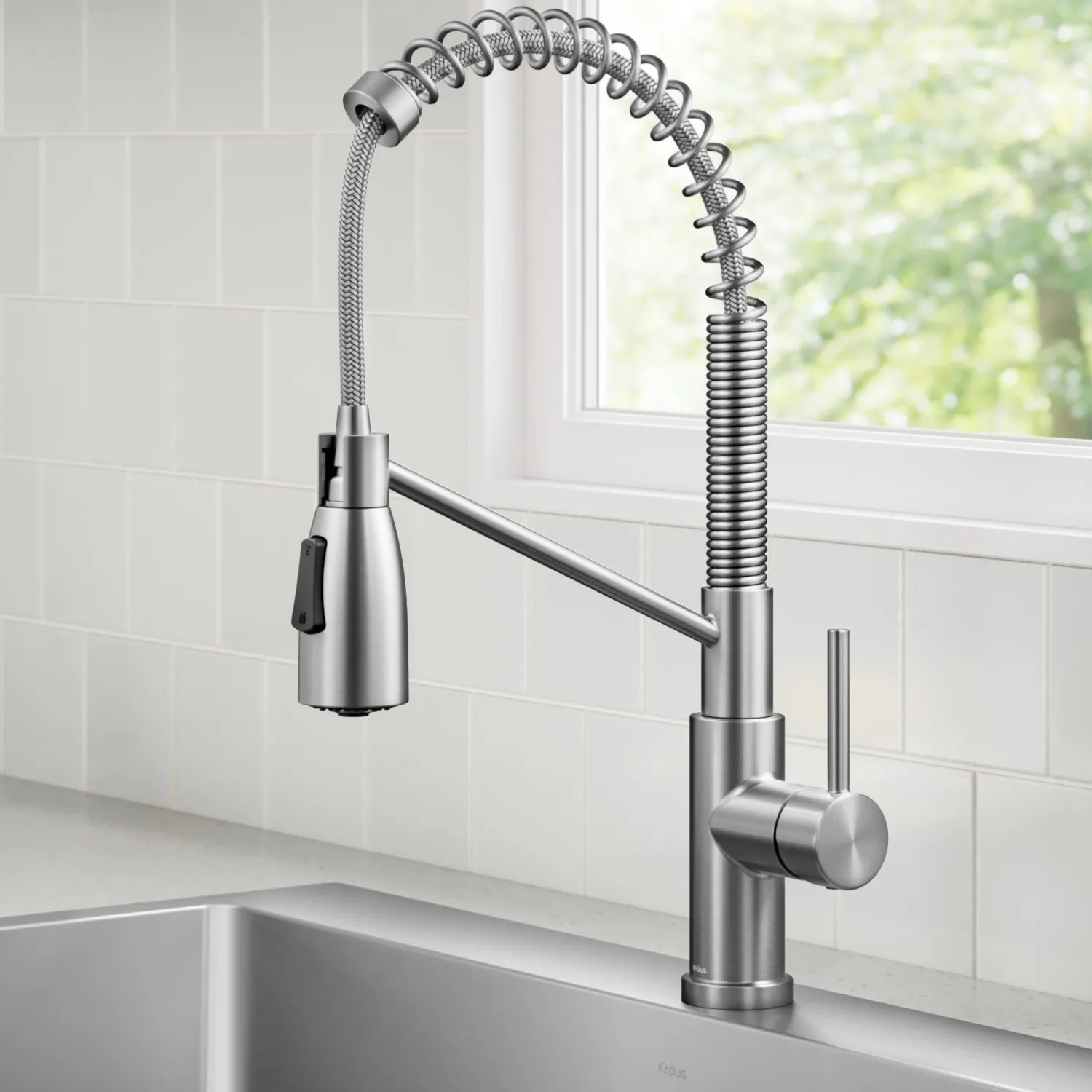 Sale Coda Commercial Style Single Handle Pull Down Kitchen Faucet in Spot-Free Stainless Steel Single Hole