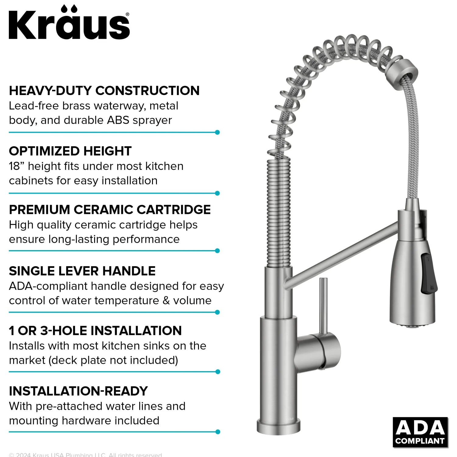 Sale Coda Commercial Style Single Handle Pull Down Kitchen Faucet in Spot-Free Stainless Steel Single Hole