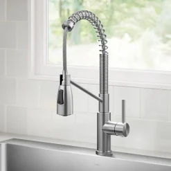 Sale Coda Commercial Style Single Handle Pull Down Kitchen Faucet in Spot-Free Stainless Steel Single Hole