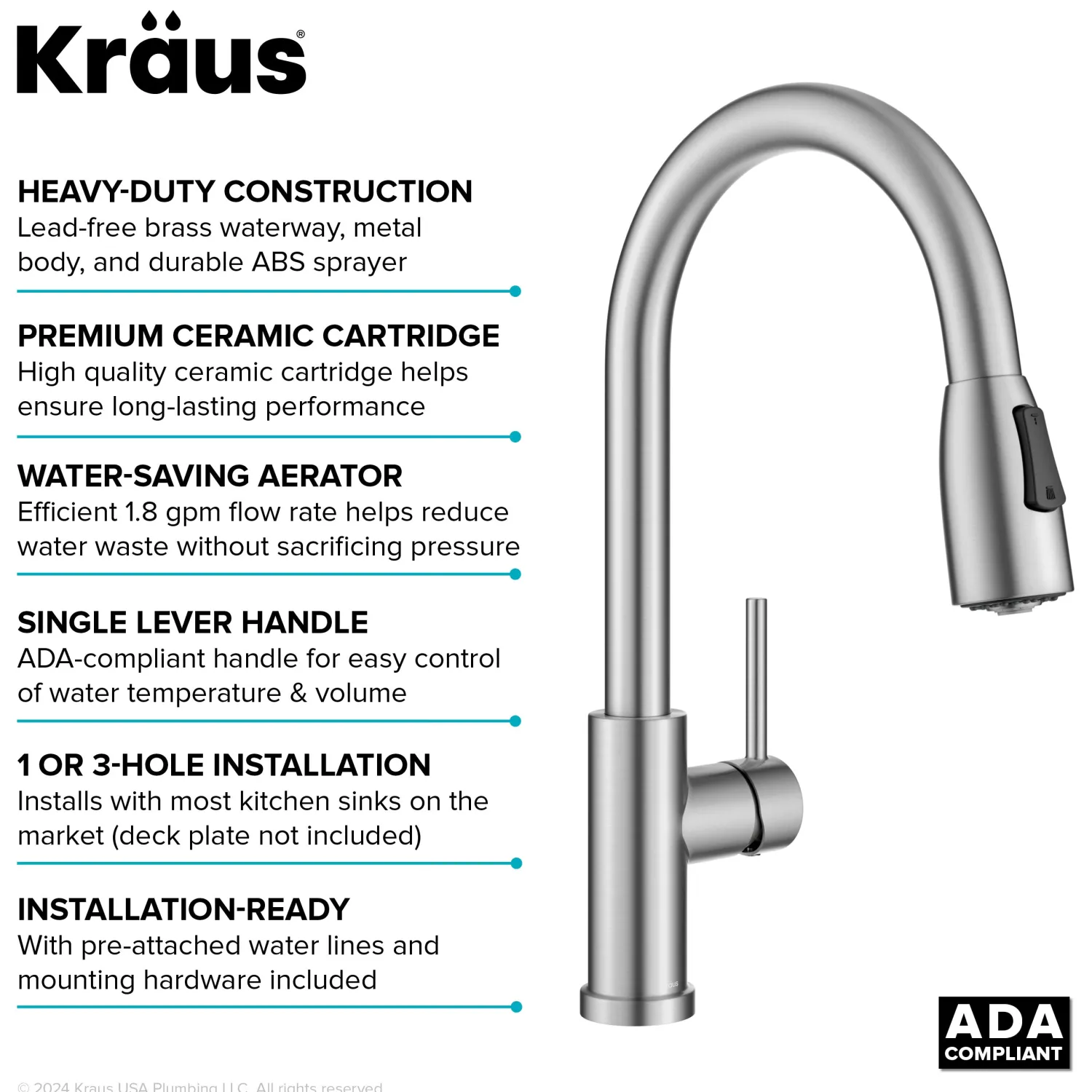 Sale Coda Single Handle Pull Down Kitchen Faucet in Spot-Free Stainless Steel Single Hole